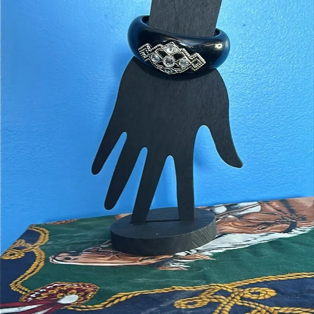 Women's Black Cuff Bracelet – Faux Diamond Sparkle, Bold Fashion Jewelry